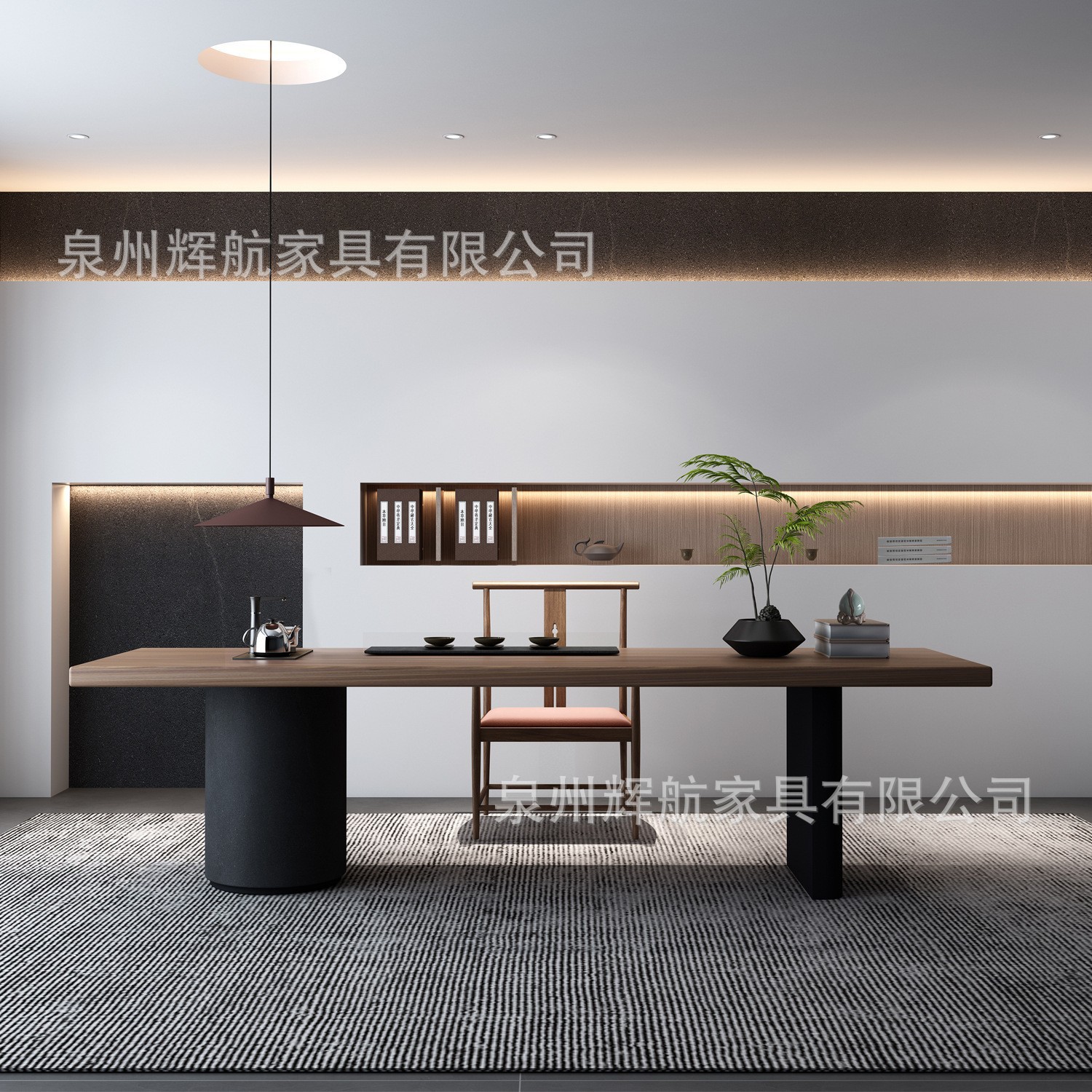 现代简约实木茶桌椅组合铁柜一体茶台办公室原木大板泡茶桌阳台