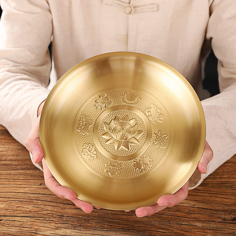 黄铜莲花果盘八吉祥供盘家用贡盘果盘用品财神水贡品盘