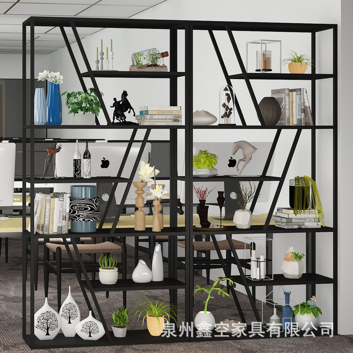 美式铁艺置物架家用落地储放展示书柜LOFT咖啡厅创意置物架书架
