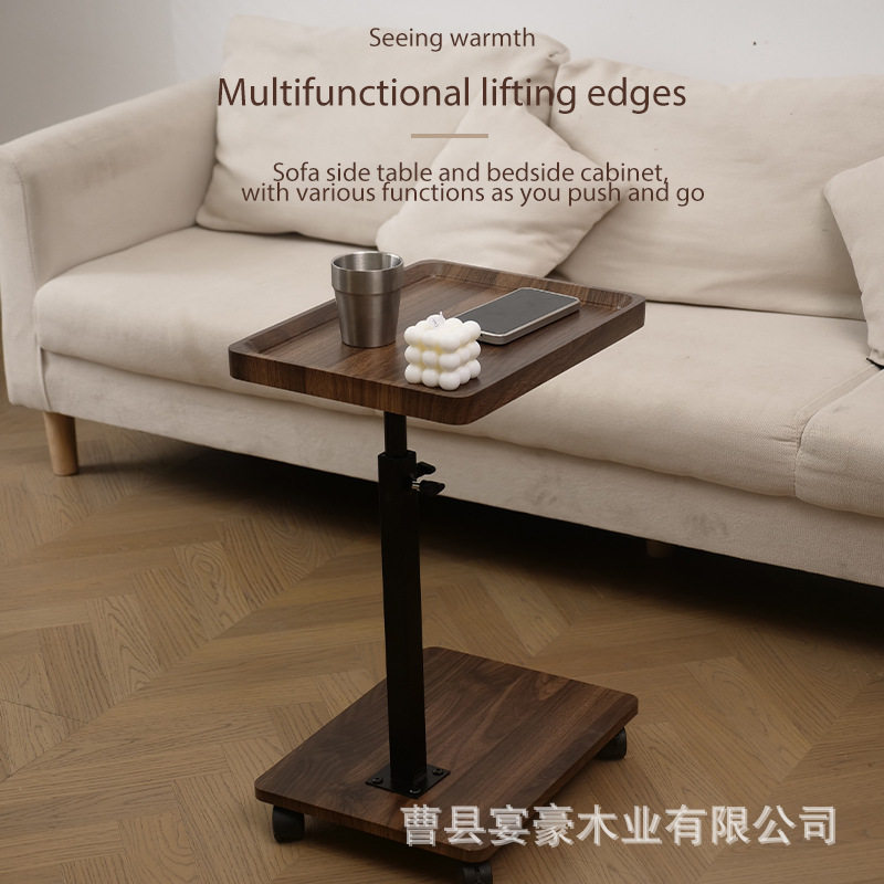 现货跨境新品家用可升降移动茶几沙发边桌带轮办公折叠电脑桌