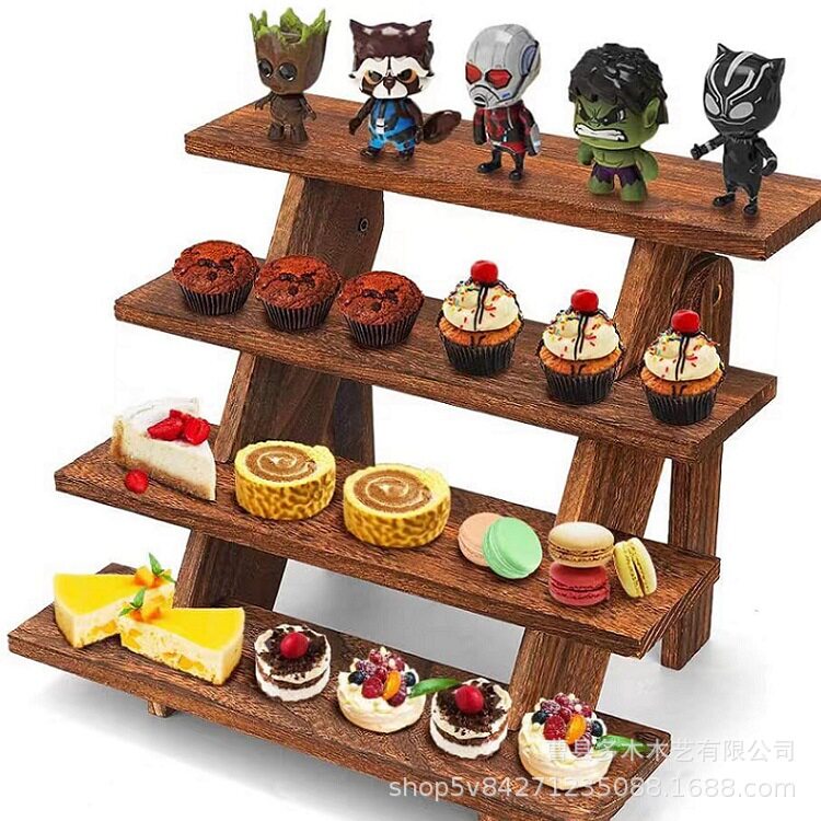 跨境木质蛋糕架零食架酒店实木甜品台纸杯蛋糕架多功能木质展示架