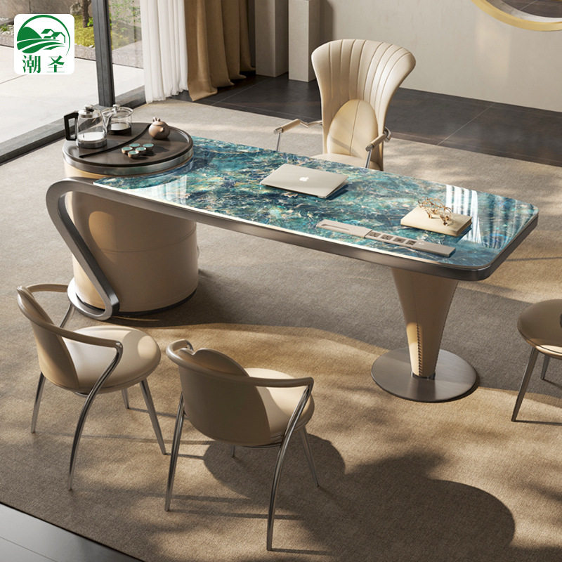 轻奢意式奢石岩板茶台书桌两用办公室家用现代简约高档茶桌椅组合,电子元器件市场,电线扎带/束线带,淘宝优惠券,粉丝福利购,淘宝优惠卷
