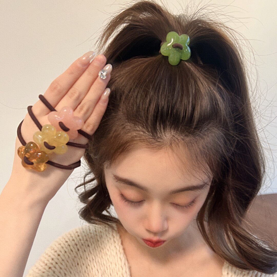 可爱百搭花朵发绳甜美果冻色简约头绳韩国少女发圈小皮筋