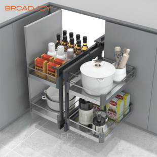 多功能转角拉篮厨房橱柜旋转拐角小怪物全拉出抽屉式收纳置物架