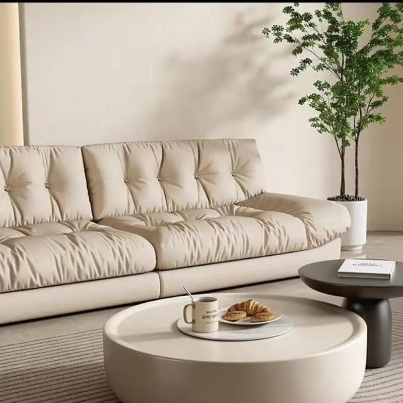 奶油风茶几小户型简约现代圆形实木组合边几可移动轻奢家用茶桌