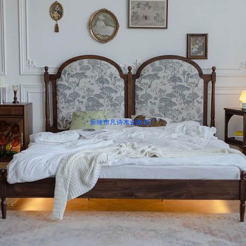 仲夏夜床法式复古软包1.8米实木床北欧黑胡桃木床布艺1.5米双人床