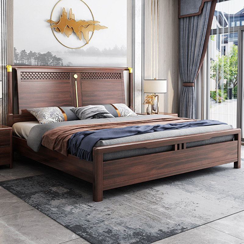 新中式床金丝檀木床现代新中式实木床主卧1.8M婚床别墅高档双人床