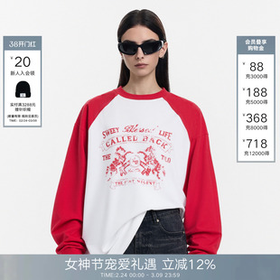 Called Back长袖T恤女2026马年系列春夏新款撞色印花宽松圆领上衣