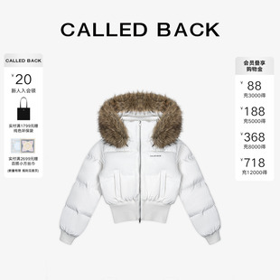 Called Back短款鹅绒羽绒服女2025冬季新款复古毛领连帽保暖外套