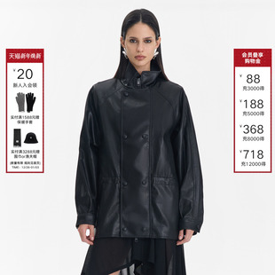 气质百搭收腰立领宽松外套 新款 Called Back黑色皮衣女2025秋季