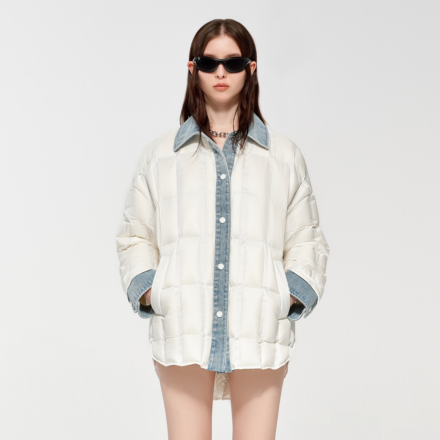 CALLEDBACK牛仔拼接羽绒服外套