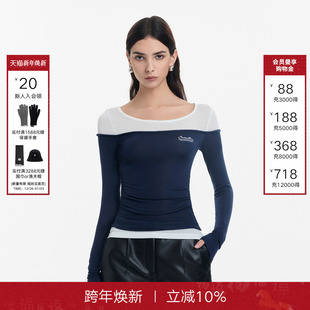 Back拼接假两件长袖 弹力打底衫 上衣女2025秋季 修身 新款 Called