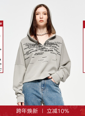 CALLEDBACK官方直营秋季新款印花LOGO连帽卫衣女百搭休闲短款上衣