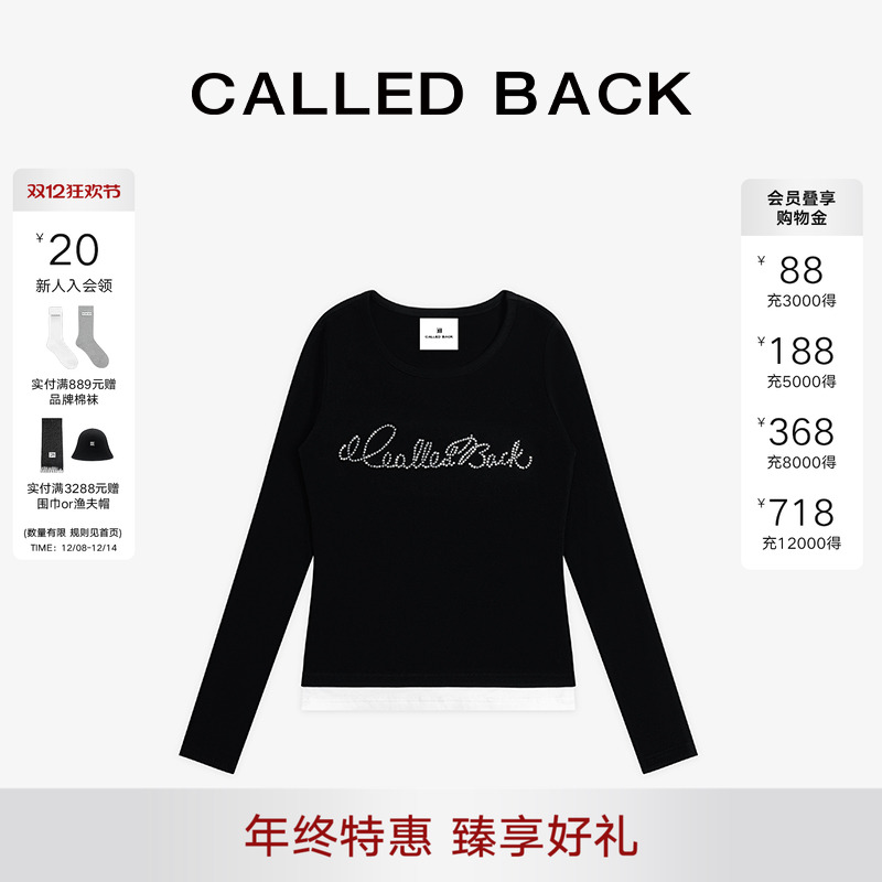 CALLEDBACK烫钻字母logo长袖T恤