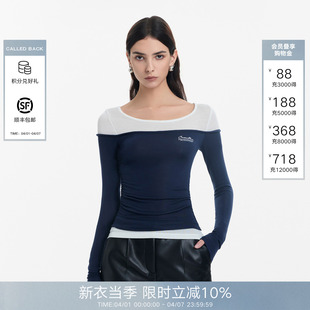 Called T恤女2026春夏新款 修身 弹力撞色上衣 Back拼接假两件长袖