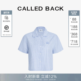 时尚 Called 短袖 女2026春夏新款 百搭宽松蓝色上衣 Back格子衬衫