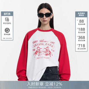 撞色印花宽松圆领上衣 T恤女2026马年系列春夏新款 Called Back长袖