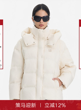 CALLEDBACK2025冬季新款连帽方格绗线白鸭绒羽绒服女保暖加厚外套