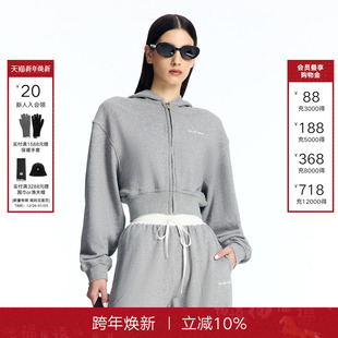 宽松拉链短款 灰色运动蝙蝠袖 连帽卫衣外套女 BACK2025秋季 CALLED