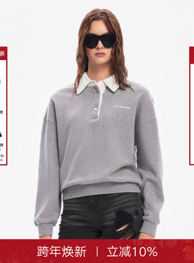 【黄灿灿同款】CalledBack学院风卫衣女2025秋季加薄绒POLO领上衣