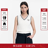 CALLED 上衣 撞色刺绣V领学院风无袖 BACK针织背心女2025秋季 新款