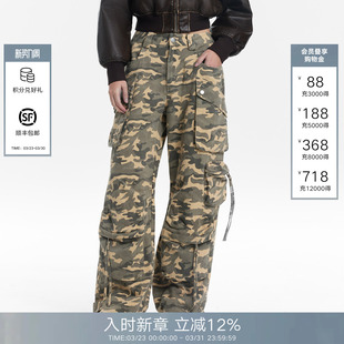 Back牛仔裤 裤 女2026春夏新款 复古慵懒风阔腿迷彩工装 美式 Called