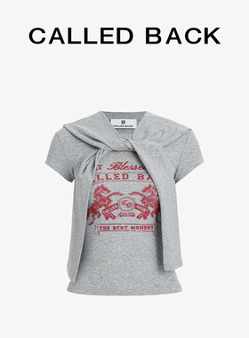 Called Back披肩绑带短袖T恤女2026年春季新款灰色印花修身上衣