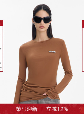 Called Back长袖上衣女2025秋季新款休闲简约圆领修身针织打底衫