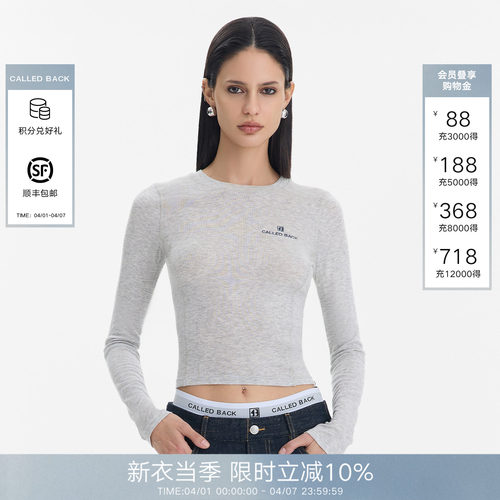 CalledBack长袖T恤女圆领上衣