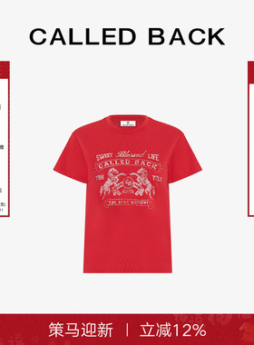 Called Back红色印花短袖T恤女2026春季新款圆领宽松卡通印花上衣