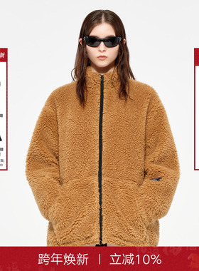 【陈瑶同款】CalledBack羊羔毛外套女秋冬新款宽松廓形立领上衣
