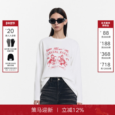 CalledBack长袖印花T恤女上衣