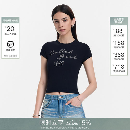 CalledBack黑色短袖T恤女