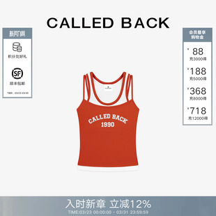 吊带上衣 修身 Called Back红色假两件背心女2026春夏字母印花短款