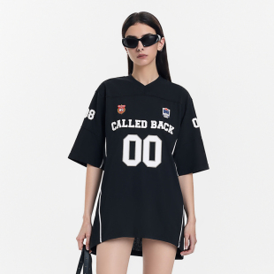 宽松休闲百搭黑色印花短款 T恤女2026春夏新款 上衣 Back短袖 Called