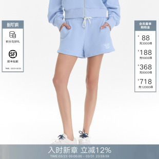 双腰头设计蓝色抽绳裤 女2026春夏新款 子 Back运动休闲短裤 Called