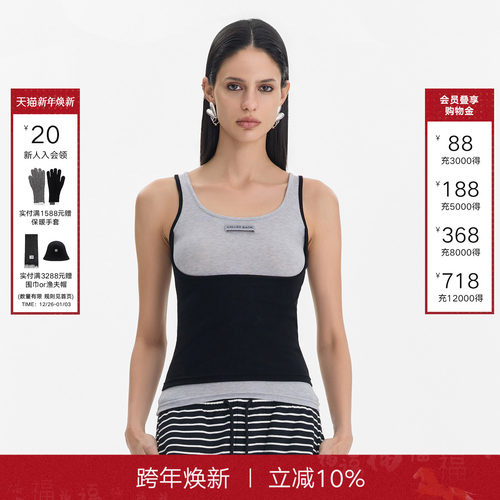 CALLEDBACK假两件吊带背心T恤