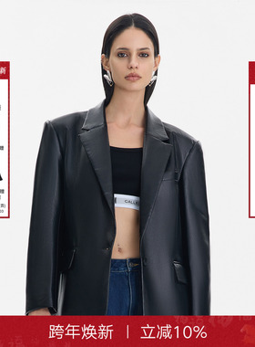 【汪苏泷同款】Called Back黑色皮衣女2025秋季新款休闲宽松外套