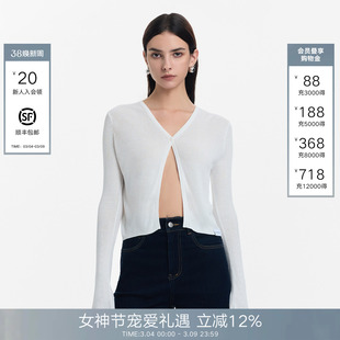 Called Back针织开衫女2026春季新款一粒扣短款V领披肩长袖上衣