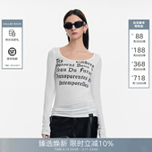 CalledBack长袖 轻薄针织上衣 T恤女2026春夏法文印花大圆领修身