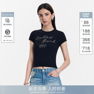 Called T恤女2026年春夏新款 烫钻修身 百搭设计感上衣 Back黑色短袖