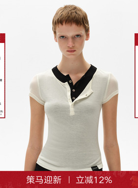 【张予曦同款】CalledBack半开领上衣女2025新款假两件针织打底