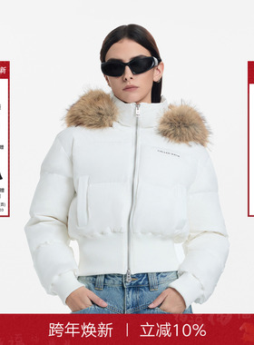 Called Back短款鹅绒羽绒服女2025冬季新款复古毛领连帽保暖外套