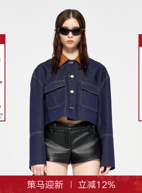 CALLEDBACK25秋季新款复古丹宁牛仔外套女撞色翻领口袋短款夹克