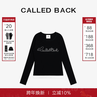 BACK秋季 打底衫 新款 修身 上衣女 简约烫钻logo圆领内搭长袖 CALLED