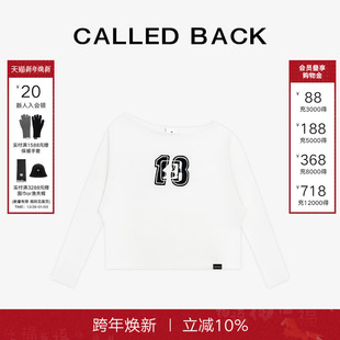 内搭打底上衣 长袖 CALLED BACK官方直营斜肩LOGOT恤女简约薄款
