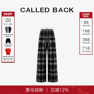Called Back复古格纹阔腿裤女2026春夏新款直筒慵懒风百搭休闲裤