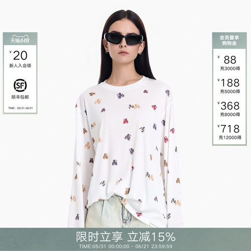 CalledBack长袖T恤女小熊上衣