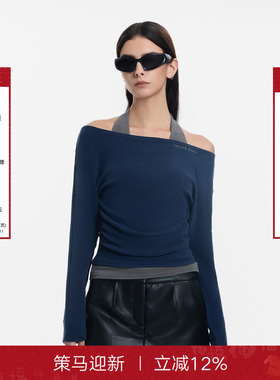 【Current系列】Called Back挂脖一字肩T恤女25秋冬新款打底上衣