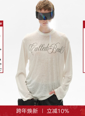 CalledBack长袖上衣女2025秋季新款水钻logo白色圆领薄款内搭打底